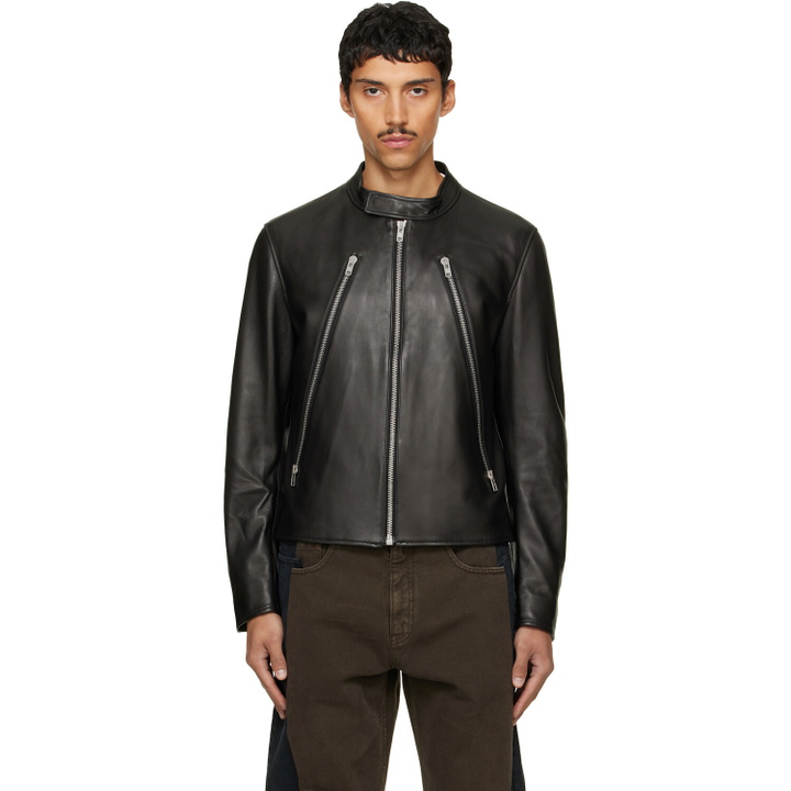 Photo: Maison Margiela Black 5-Zip Leather Jacket