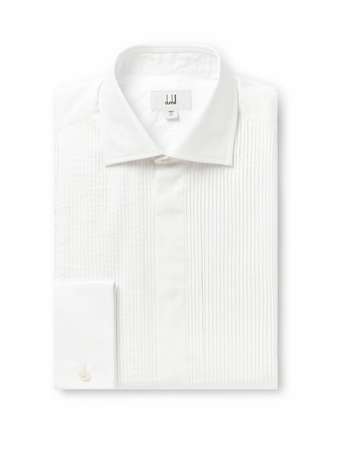 Photo: Dunhill - Spread-Collar Bib-Front Pintucked Cotton Tuxedo Shirt - White