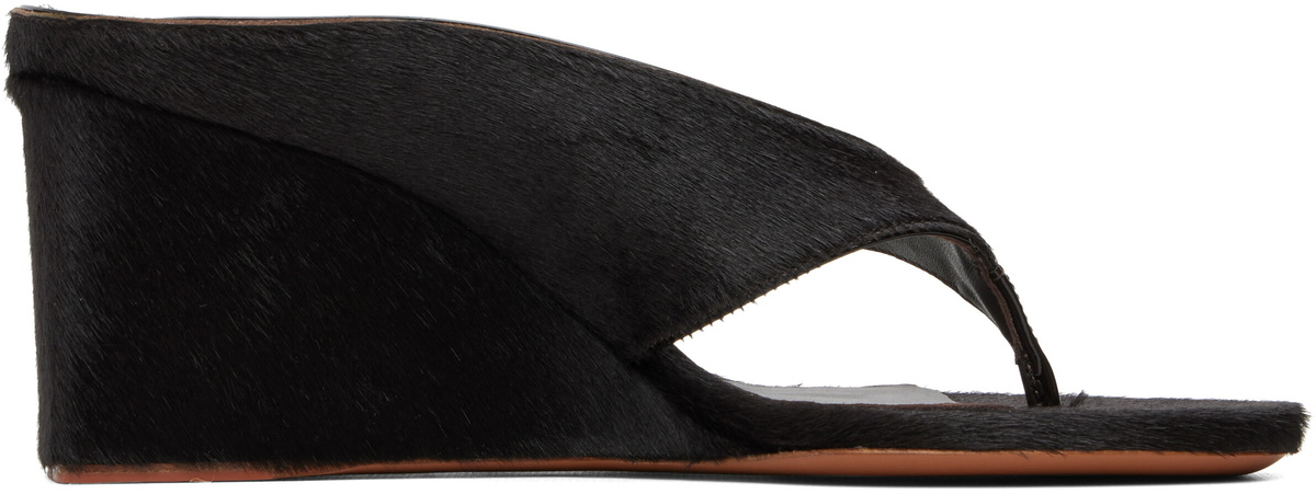 ALAÏA Brown Wedge Thong Mule Heeled Sandals