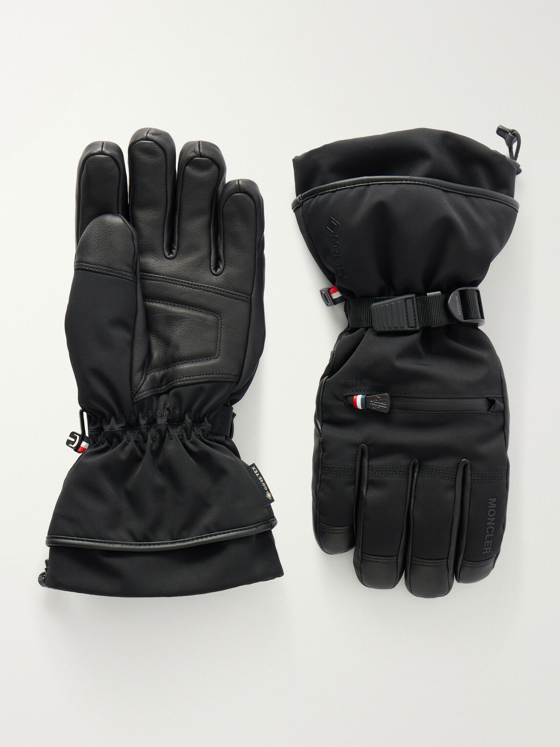 Moncler Grenoble - Leather-Trimmed Quilted Shell Padded Ski Gloves - Black