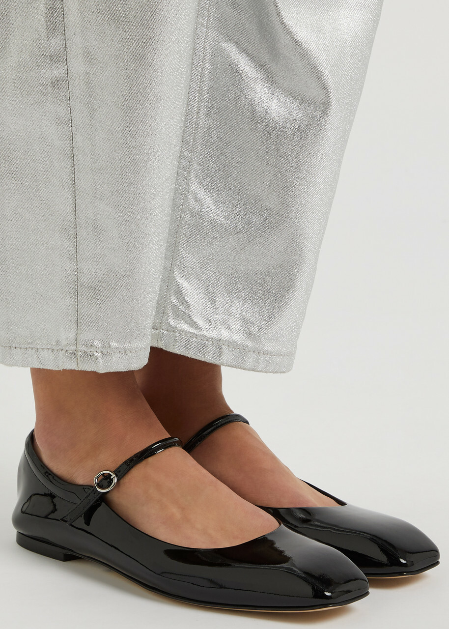 Aeyde Uma Patent Leather Mary Jane Flats Black