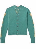 KAPITAL - Distressed Jacquard-Knit Wool Cardigan - Blue