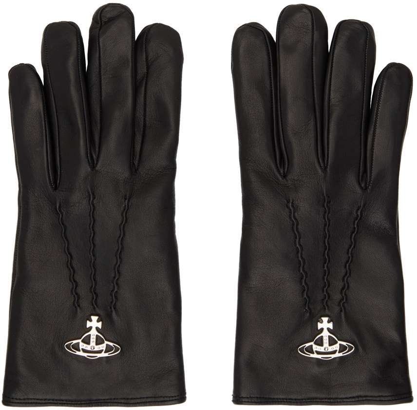 Vivienne Westwood Black Leather Logo Gloves Vivienne Westwood