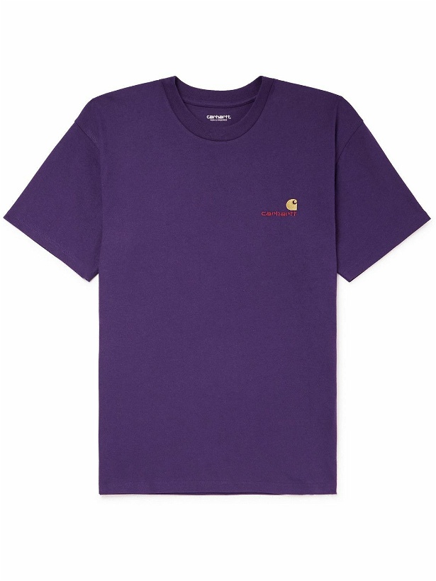 Photo: Carhartt WIP - American Script Logo-Embroidered Organic Cotton-Jersey T-Shirt - Purple