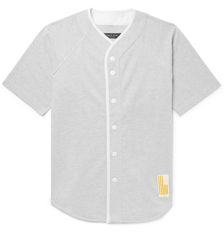 Photo: rag & bone - Made in America Grosgrain-Trimmed Supima Cotton-Jersey Baseball Shirt - Gray