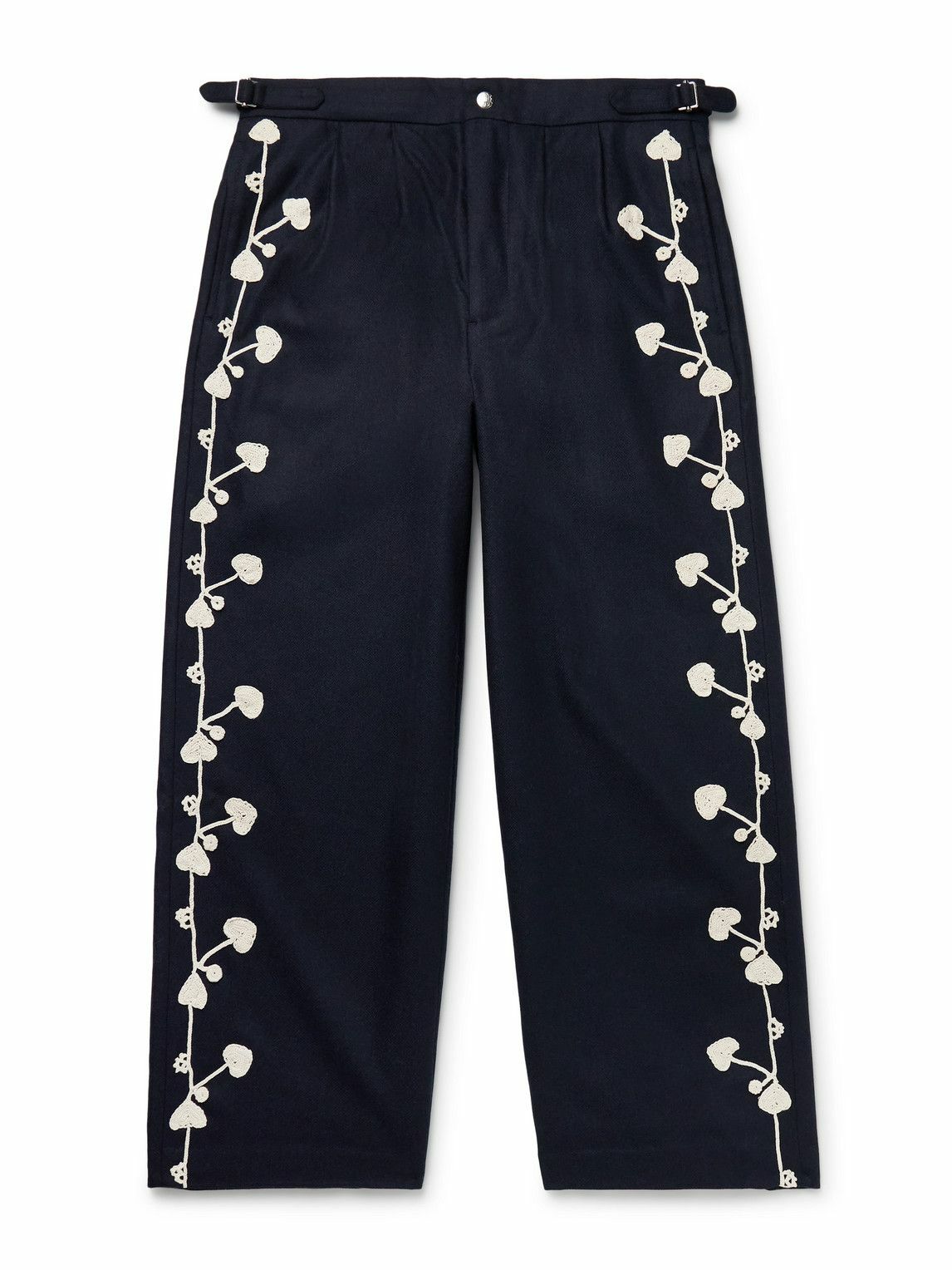 Bode Cambridge patch-appliqué cotton canvas wide-leg pants Bode