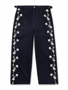 BODE - Snowdrop Straight-Leg Appliquéd Herringbone Wool-Blend Trousers - Blue