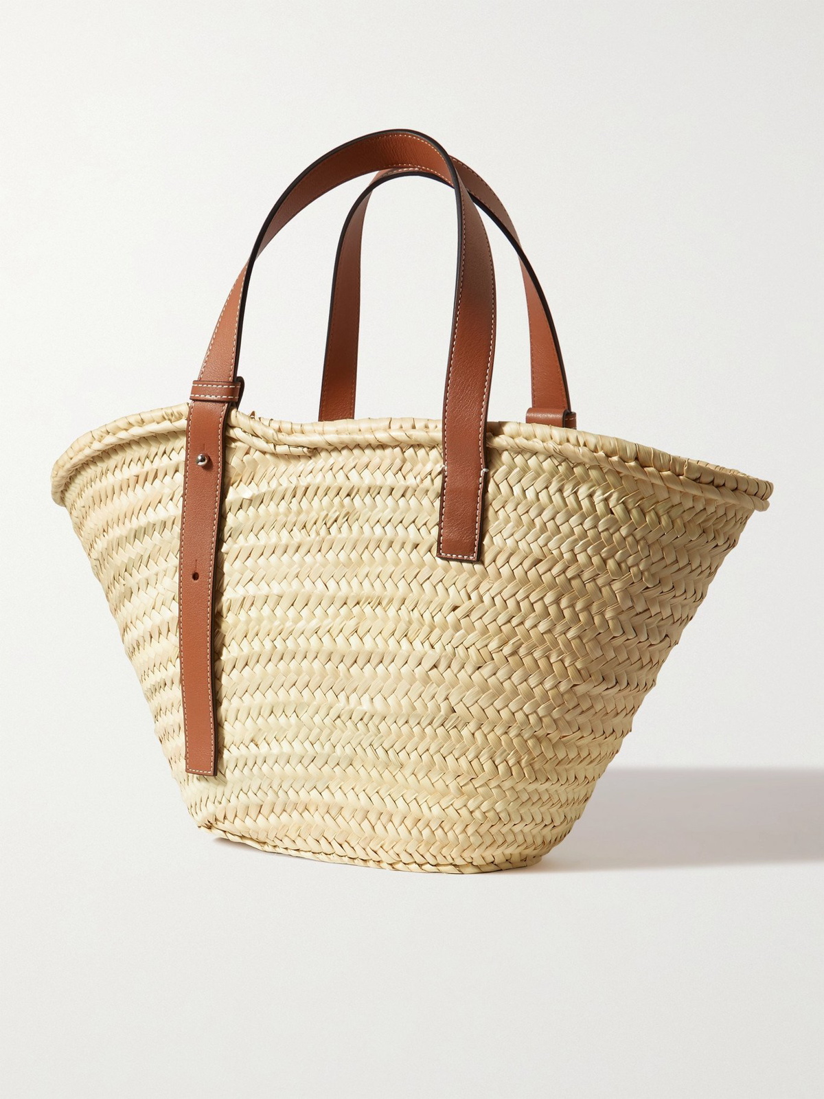 + Paula's Ibiza medium leather-trimmed woven raffia tote