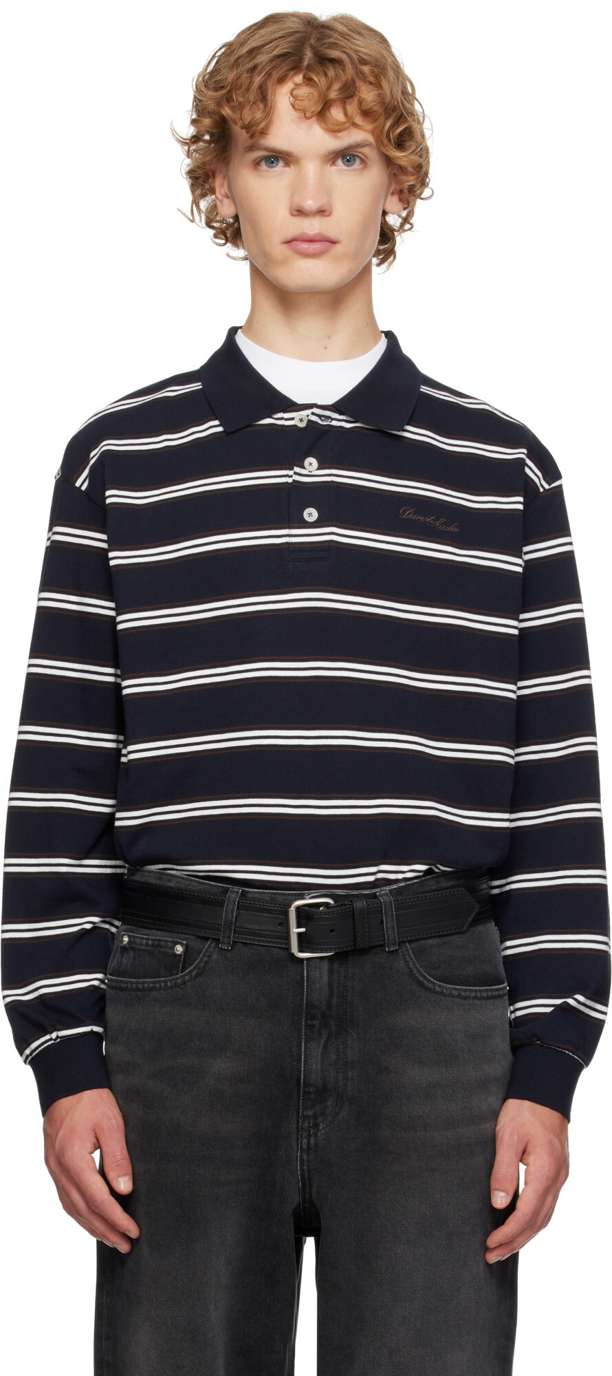 Dunst Navy Stripe Collared Polo