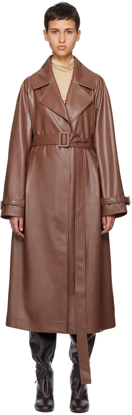 Photo: Olēnich Brown Belted Faux-Leather Coat