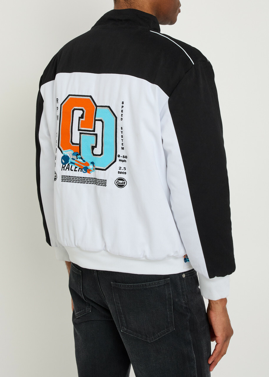 AN-Y1 Formula Appliquéd Padded Canvas Bomber Jacket Black And White