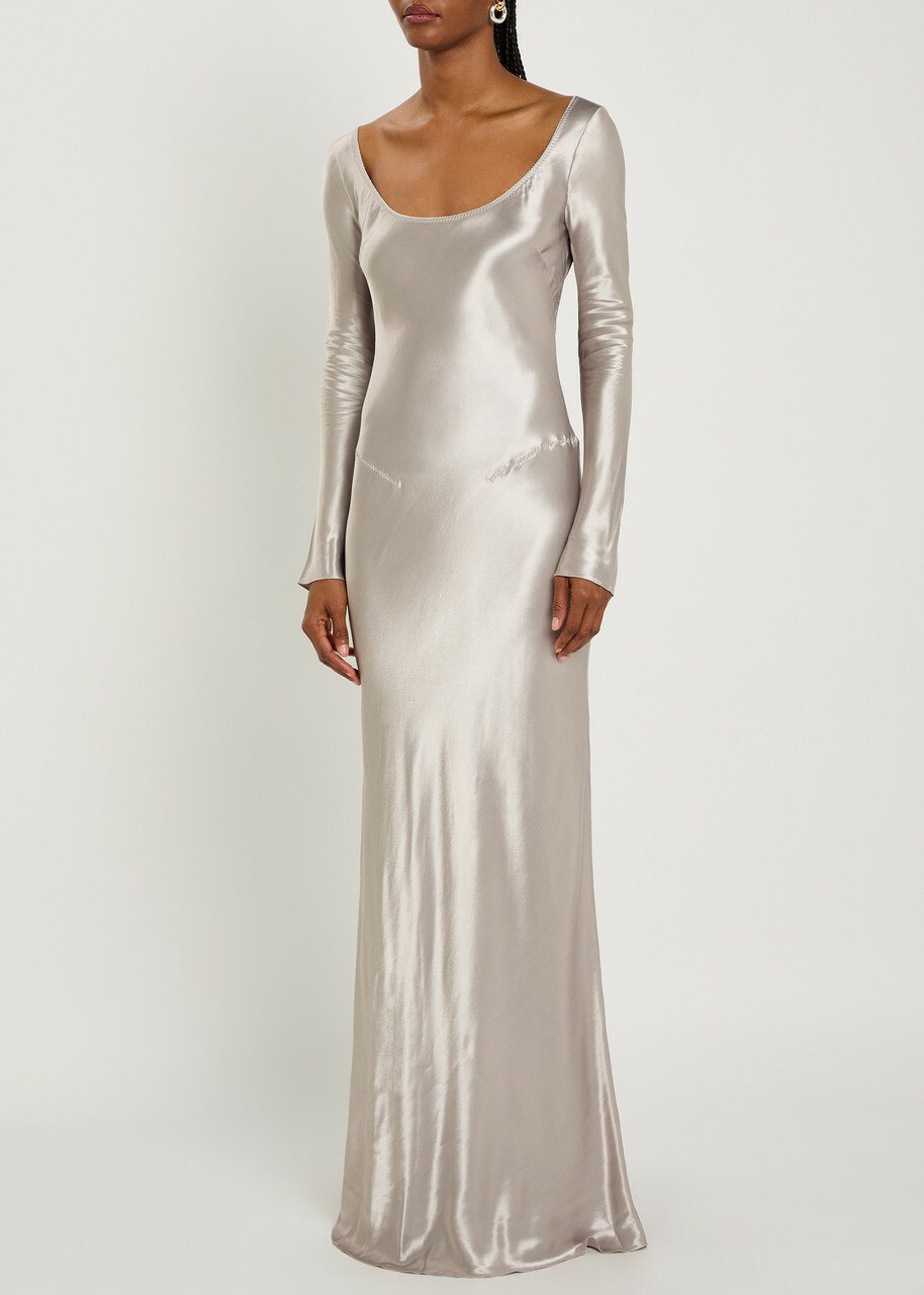 Anna October Margit Open-back Satin Gown Silver