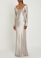 Anna October Margit Open-back Satin Gown Silver
