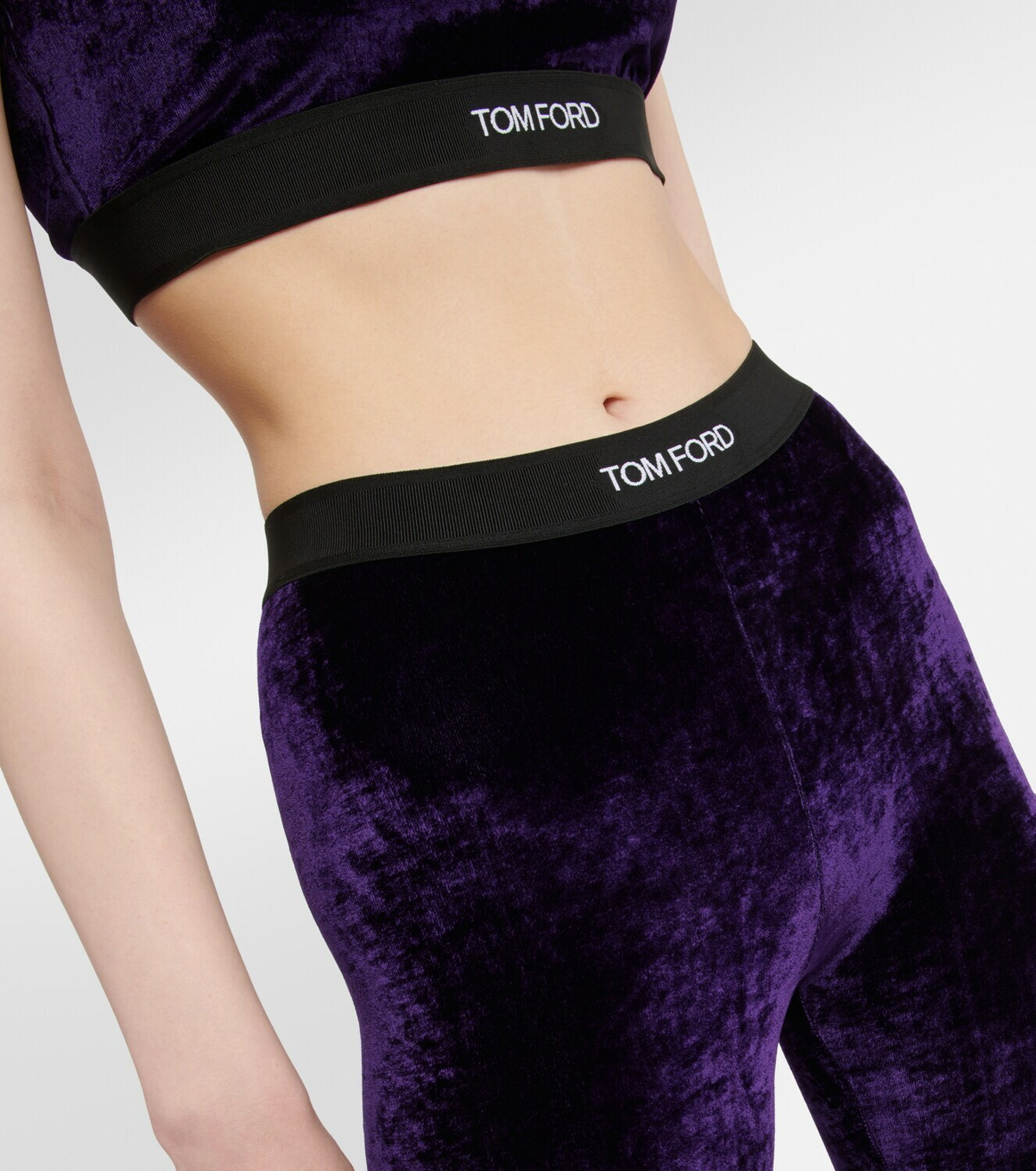 Black Logo-jacquard velvet leggings, Tom Ford