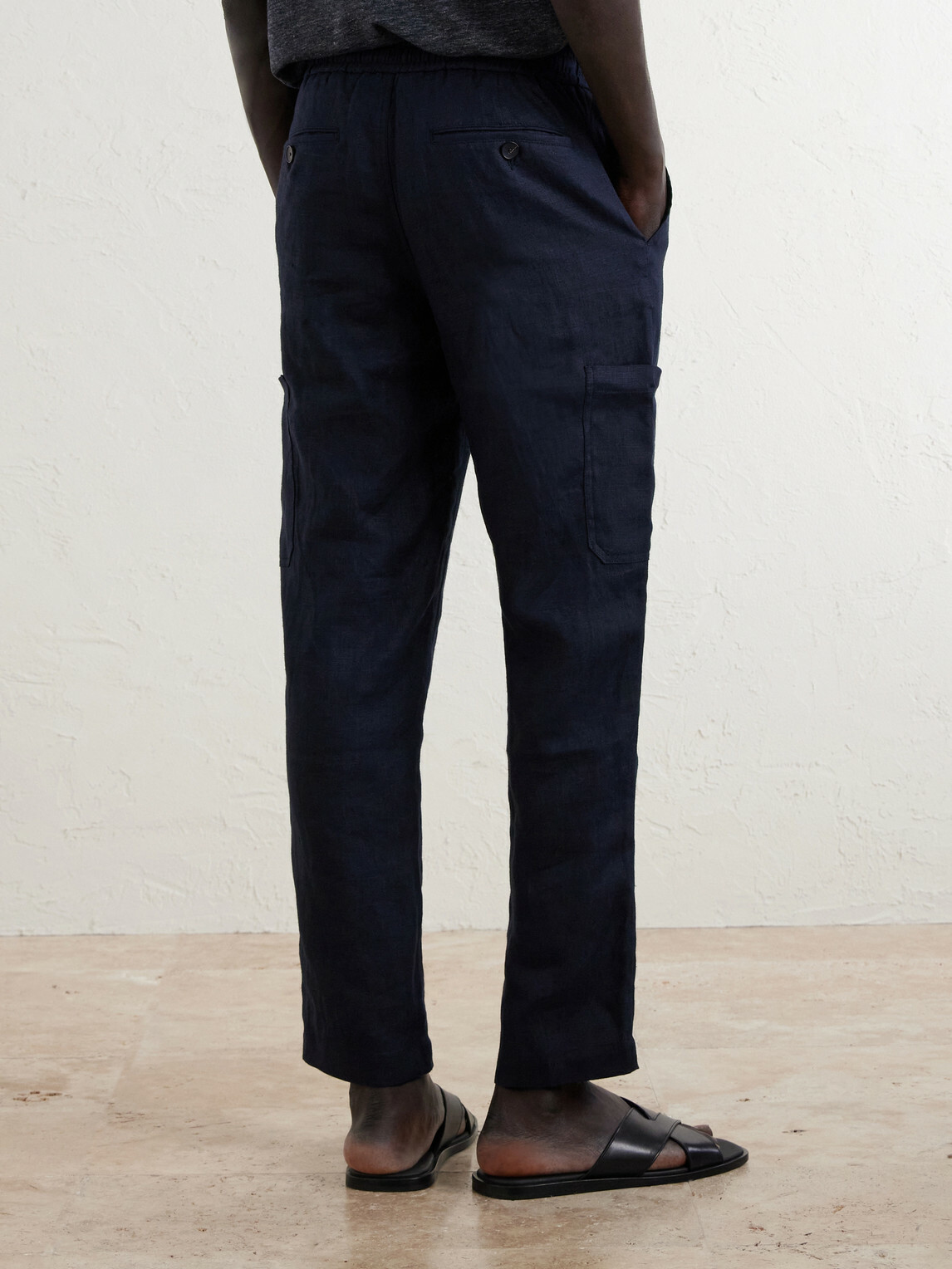 Mr P. - James Tapered Linen Drawstring Cargo Trousers - Blue