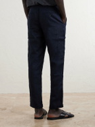 Mr P. - James Tapered Linen Drawstring Cargo Trousers - Blue