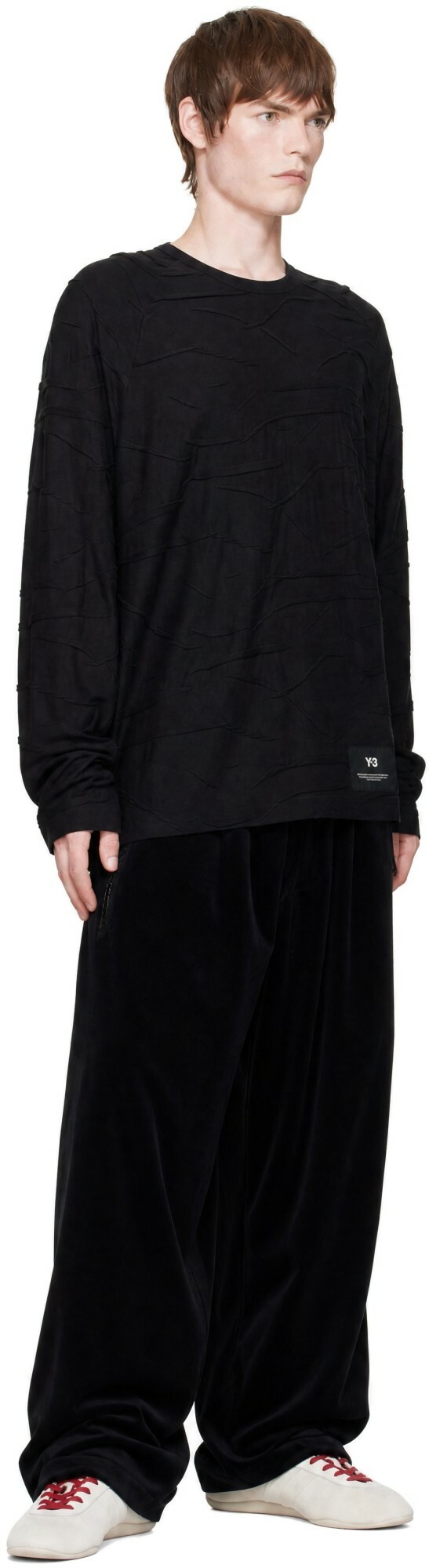 Y-3 Black Pleated Oversized Long Sleeve T-shirt