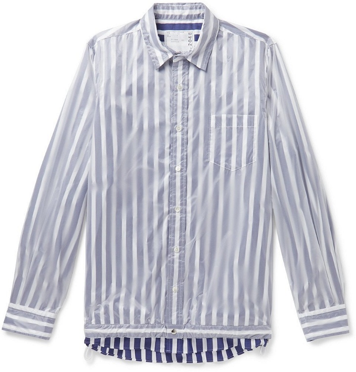 Photo: Sacai - Layered Nylon and Striped Cotton-Poplin Shirt - Blue