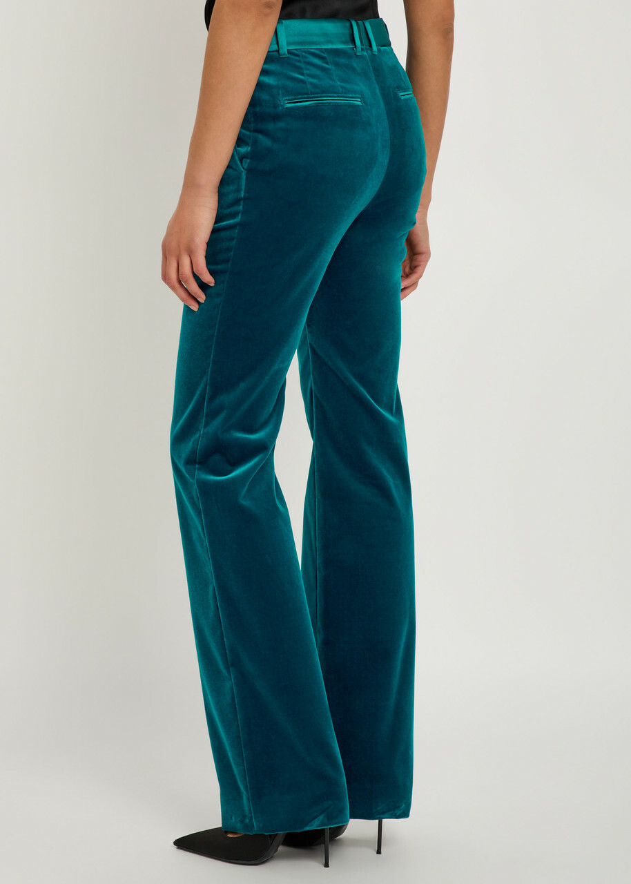 Rabanne Straight-leg Velvet Trousers Turquoise