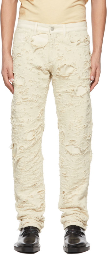 Photo: 1017 ALYX 9SM Beige Ripped Jersey & Denim Jeans