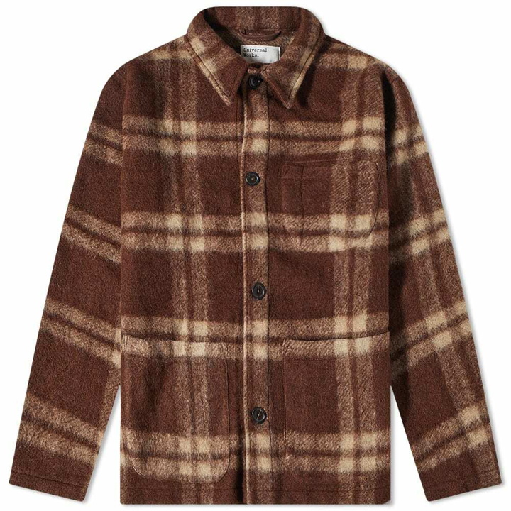 Photo: Universal Works Men's Check Wool Fleece Field Jacket in Brown