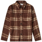 Universal Works Men's Check Wool Fleece Field Jacket in Brown