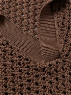 Sunspel - Crochet-Knit Cotton Polo Shirt - Brown