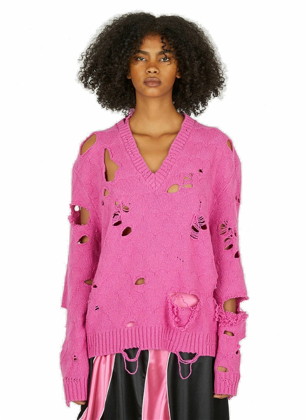Photo: Broken Hearts Distressed Sweater in Pink