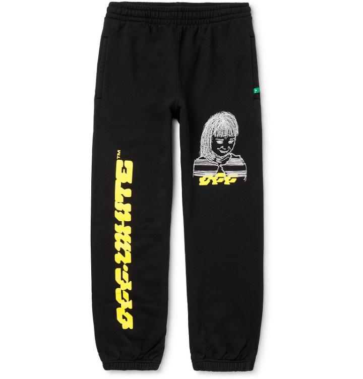 Photo: Off-White - Slim-Fit Logo-Print Embroidered Loopback Cotton-Jersey Sweatpants - Black