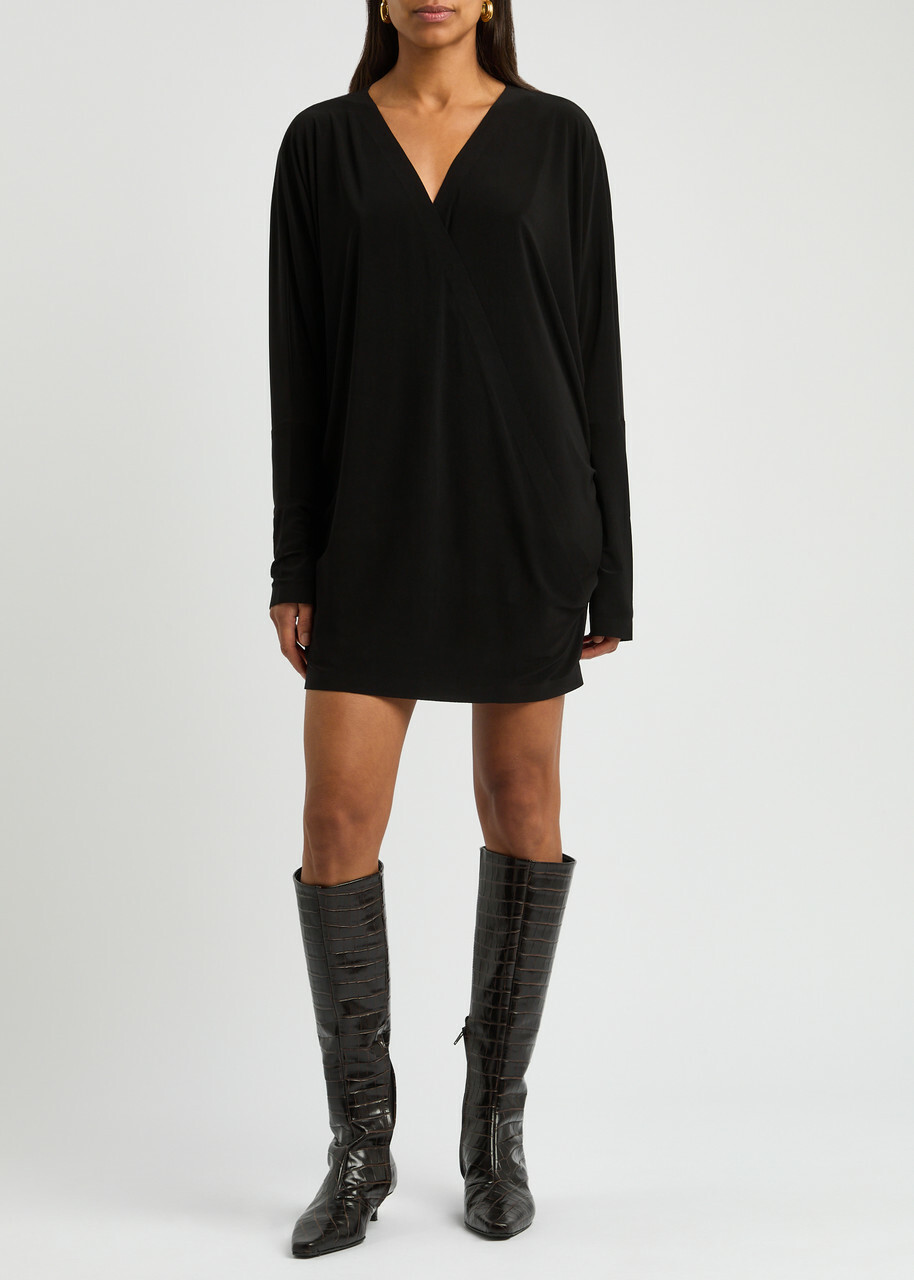 Norma Kamali Stretch-jersey Mini Wrap Dress Black