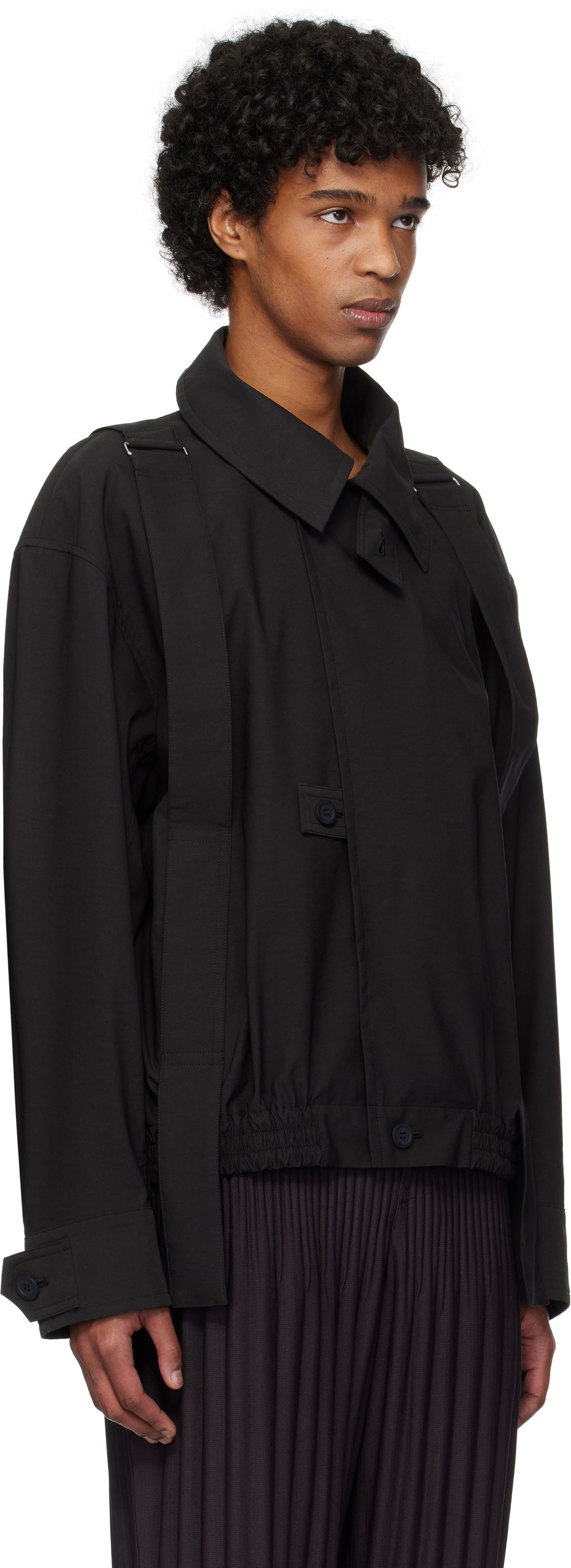 HOMME PLISSÉ ISSEY MIYAKE Black Parachute Blouson Jacket Homme 