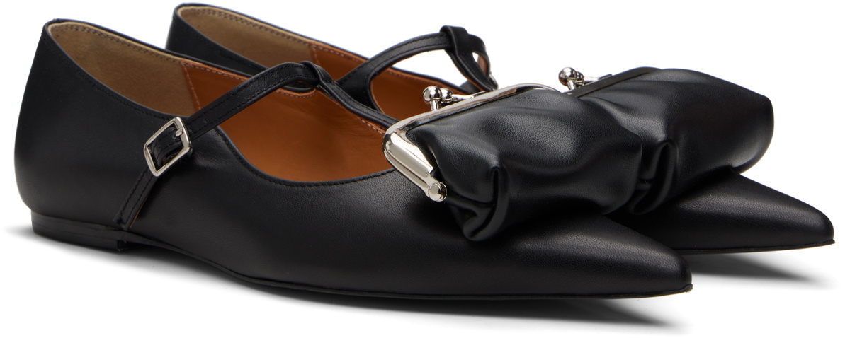 Pushbutton Black Coin Purse Mary Jane Ballerina Flats