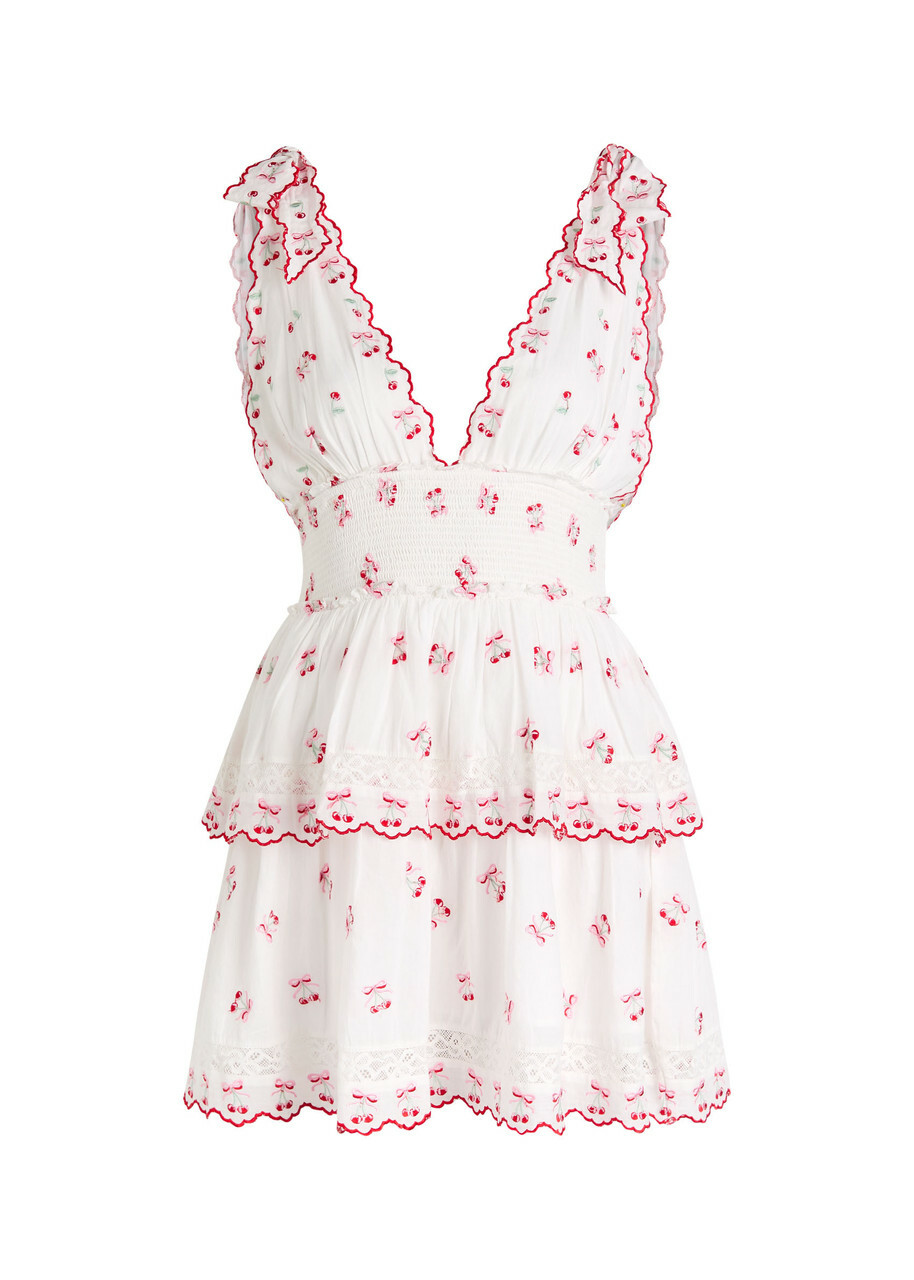 Loveshackfancy Soira Embroidered Cotton Mini Dress White And Pink