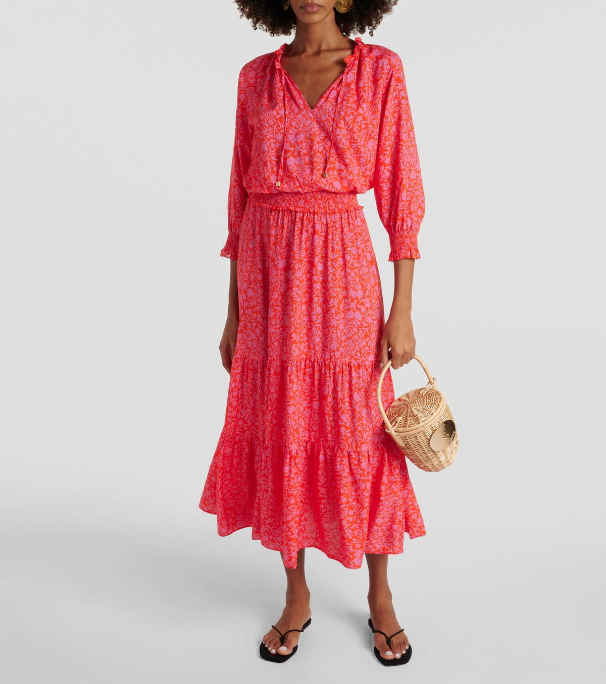 chinese dress ladies Petal and Pup Women's Domenica Shirred Long Sleeve Midi Dress - Red Floral Bandana main image 0