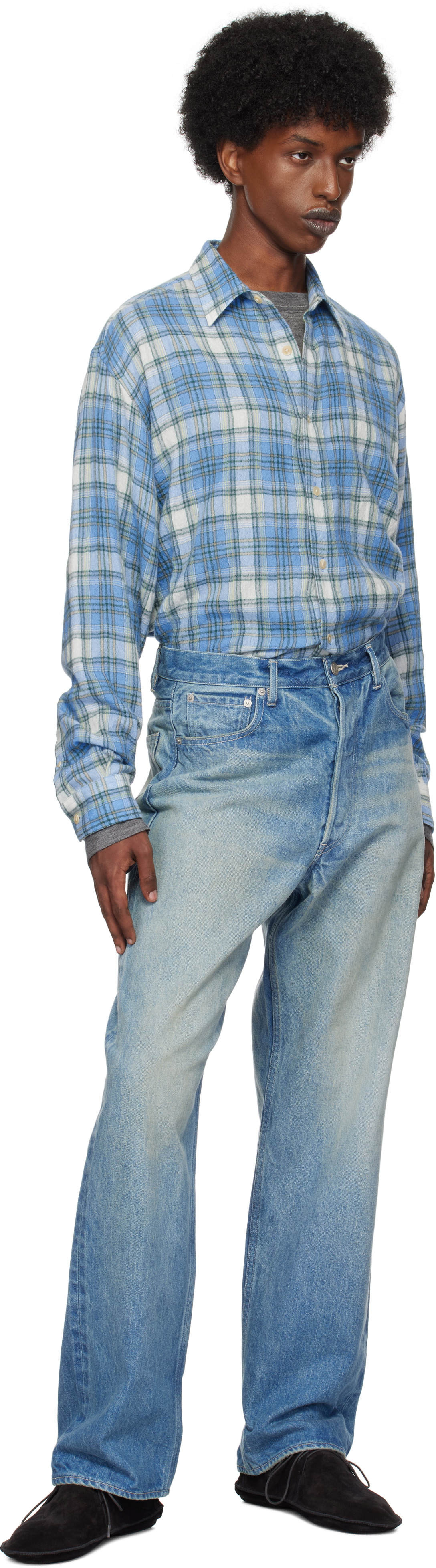 AURALEE Blue Selvedge Faded Heavy Denim Wide Jeans Auralee