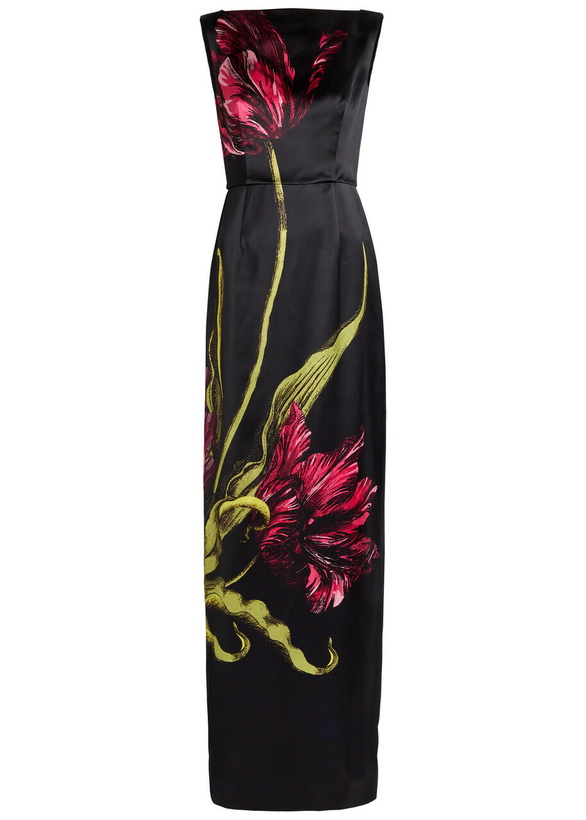 Photo: Erdem Floral Wide-neck Satin Gown Black