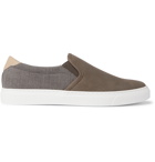 Brunello Cucinelli - Leather-Trimmed Nubuck and Canvas Slip-On Sneakers - Gray