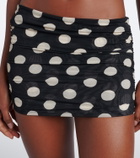 Montce Polka-dot ruched mesh miniskirt