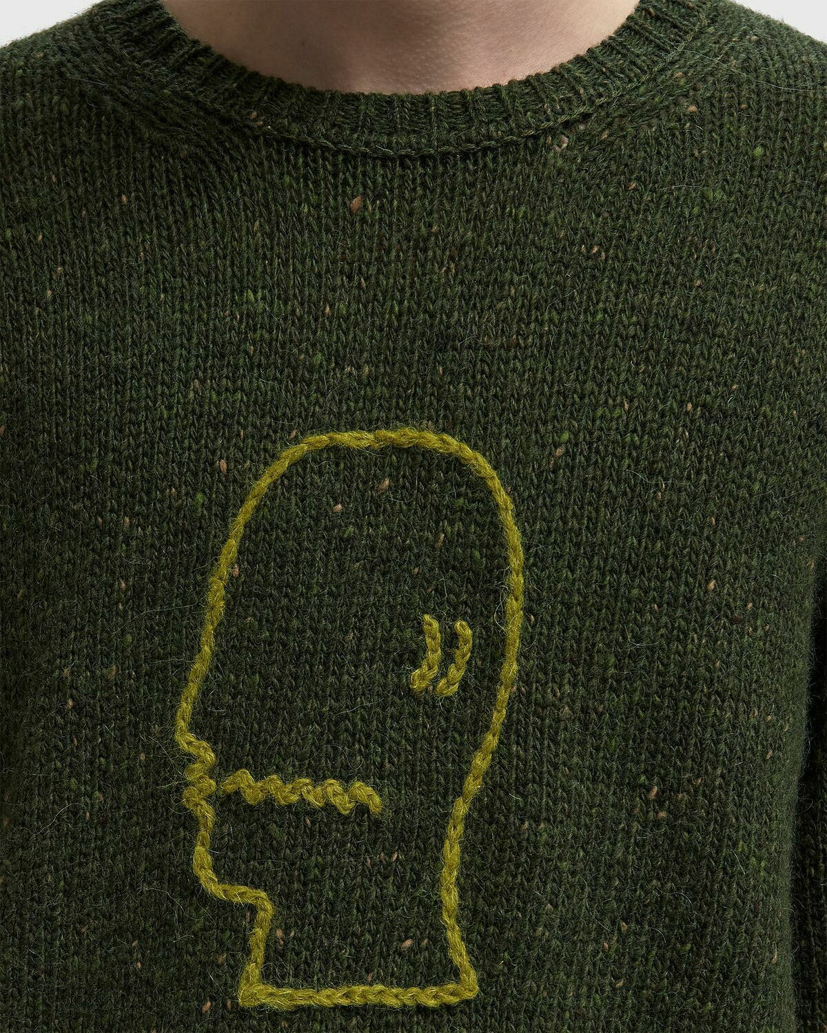 Brain Dead LOGOHEAD ALPACA CREWNECK SWEATER Green Mens Pullover