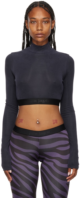 Photo: Palm Angels Navy Cropped Turtleneck
