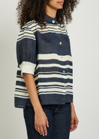 Veronica Beard Hollandale Striped Ramie Shirt Navy