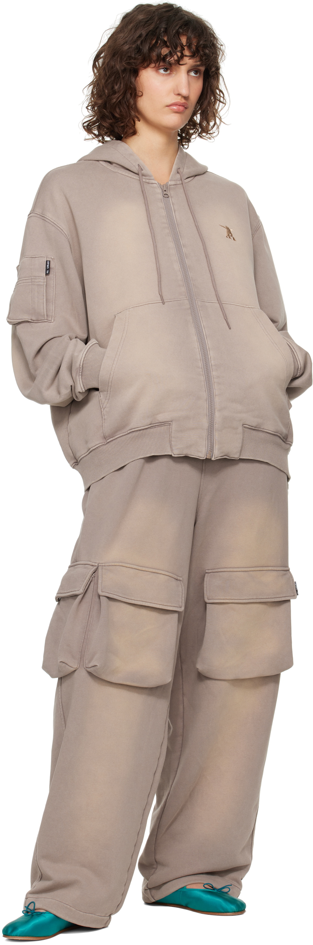 OPEN YY Beige Washed Pocket Baggy Sweatpants