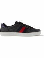 GUCCI - Ace Webbing-Trimmed Monogrammed Coated-Canvas Sneakers - Black