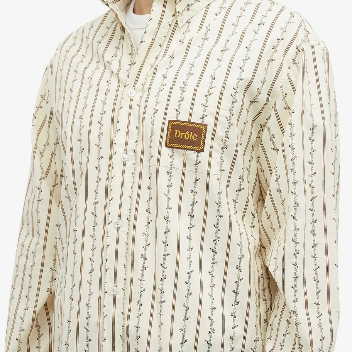 Drôle de Monsieur Men's Braided Flower Shirt in Ecru