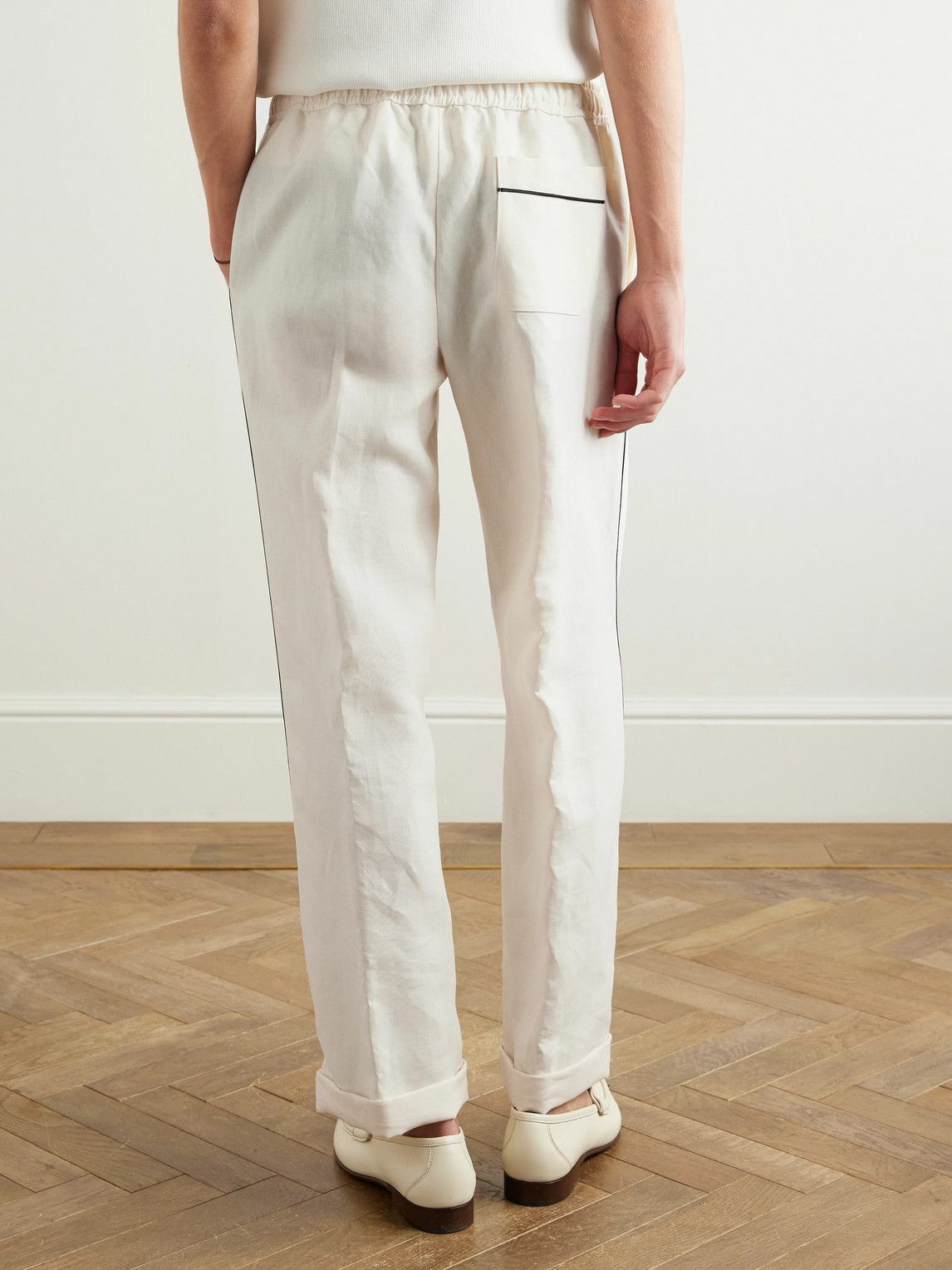 Dolce&Gabbana - Straight-Leg Piped Linen and Silk-Blend Trousers - Neutrals