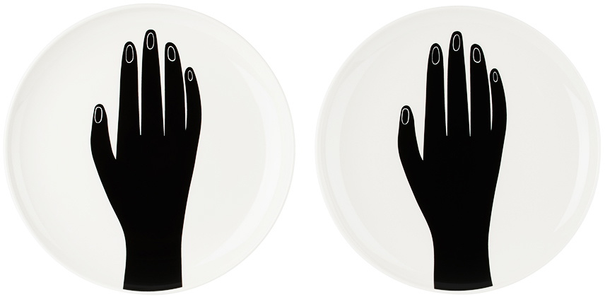 Maison Balzac White & Black 'Les Mains' Dinner Plate Set