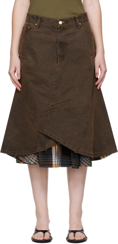Photo: Andersson Bell Brown Custom Flare Layered Denim Midi Skirt