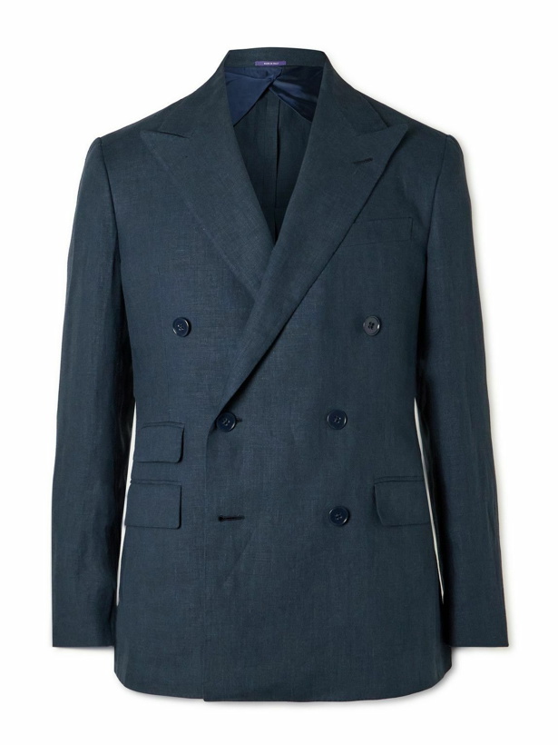 Photo: Ralph Lauren Purple label - Kent Slim-Fit Double-Breasted Linen Suit Jacket - Blue