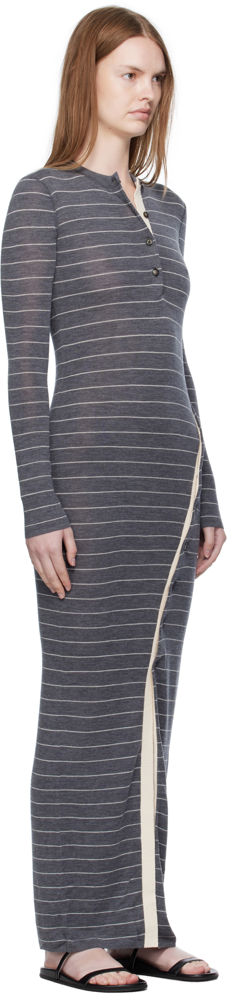 Nanushka Gray Dakoa Striped Terry Merino Maxi Dress