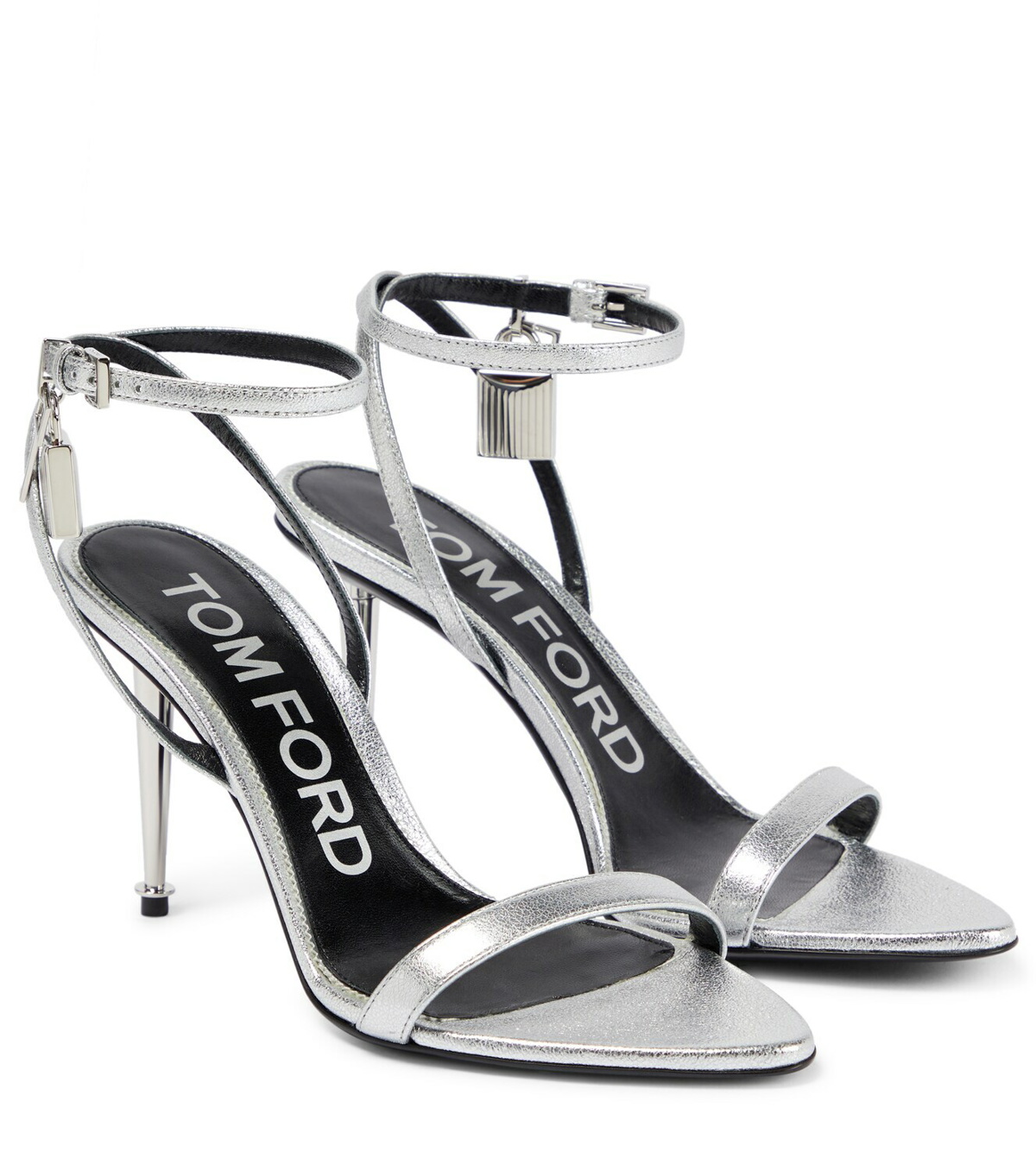 Padlock Ankle Strap Lock and Key Open Pointed Toe Heels White